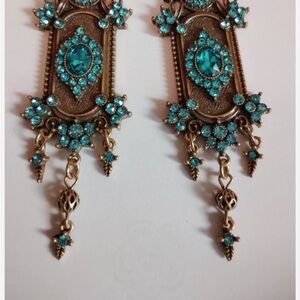 Vintage-Style Turquoise Crystal Drop Earrings - Women Jewelry